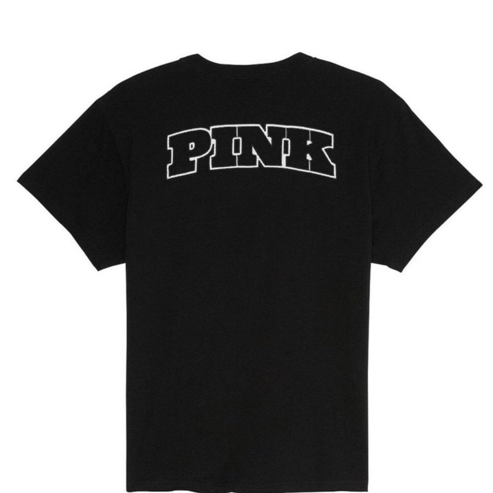 Victoria's Secret PINK Campus Cotton Tee Pure Black  Logo LARGE Comfy size XS